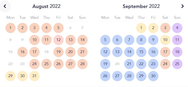 ディズニーランドパリ公式ページのカレンダー8月・9月